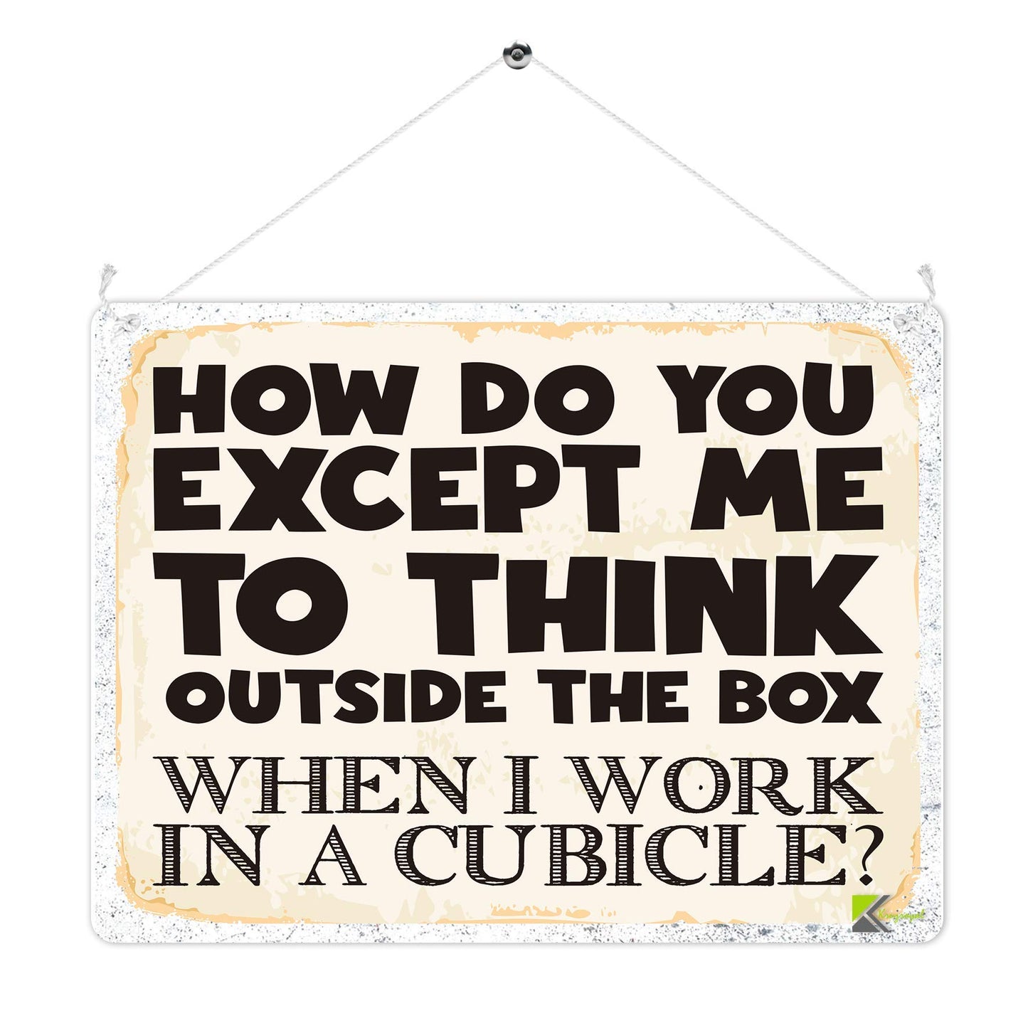 Kruzroyal MP323 HOW DO YOU EXCEPT ME TO THINK OUTSIDE THE BOX,When i work in a cubicle? Funny Novelty Retro Vintage Metal Wall Sign Plaque 20cm x 15cm