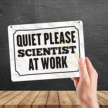 Kruzroyal MP313 QUIET PLEASE SCIENTIST AT WORK Funny Novelty Retro Vintage Metal Wall Sign Plaque 20cm x 15cm