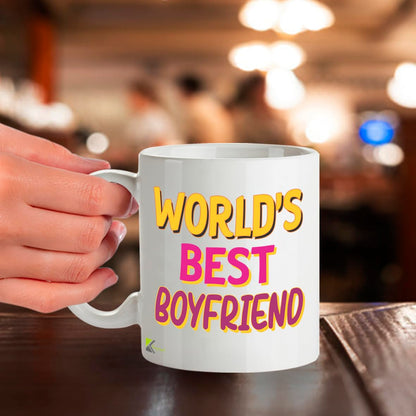 Kruzroyal DZ835 World's Best Boyfriend Mug 11oz - White Ceramic Coffee & Tea Cup - Romantic Birthday, Anniversary, Valentine's Present for Him