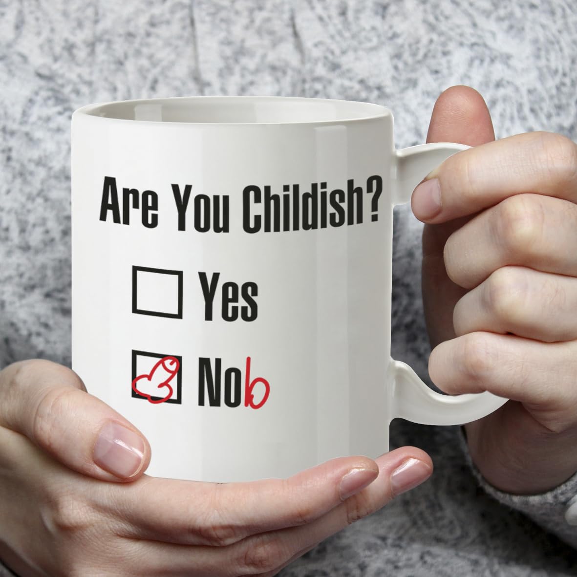 Kruzroyal are You Childish? yes nob Rude Adult Humour Coffee Mug, Cheeky Novelty Tea Cup for Men, Funny Gag Gift for Colleagues & Friends, 11oz