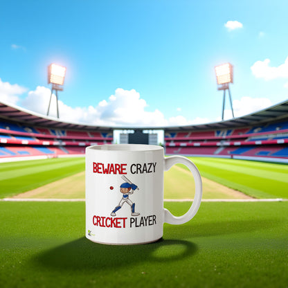Kruzroyal "Beware Crazy Cricket Player Funny Mug - 11oz Ceramic Coffee Cup, Novelty Gift for Players, Fans, Men, Dad, Coach