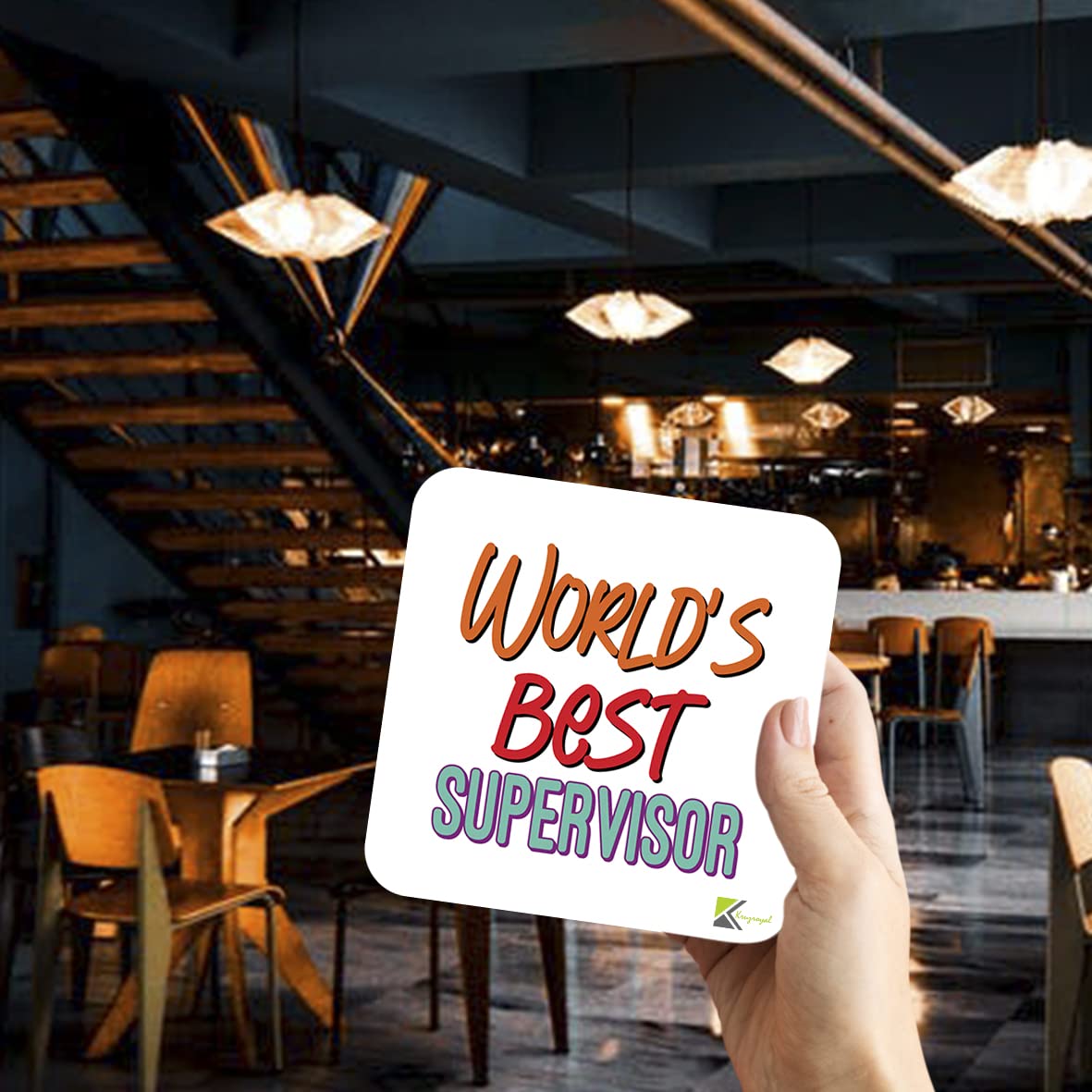 WB096 World's Best Supervisor MDF Wooden Coaster by Kruzroyal | Gift for Supervisor| Unique Novelty Present | 9cm x 9cm | Coffee Tea MDF Wooden Coaster