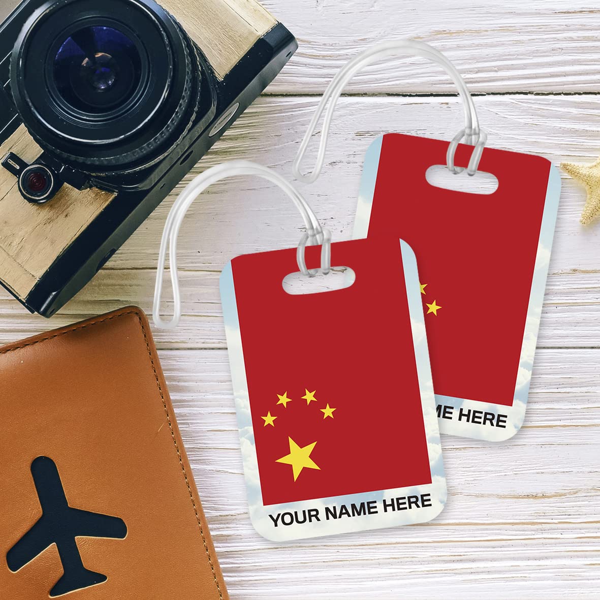 PLT273 Personalised Name with China Flag Novelty Funny Unique Designer Gift Glossy Plastic Suitcase Luggage Tag