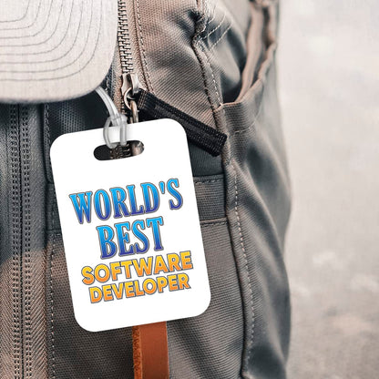 LT463 World's Best Software Developer Novelty Funny Unique Designer Gift, Suitcase, Glossy Plastic Luggage Tag for Software Developer