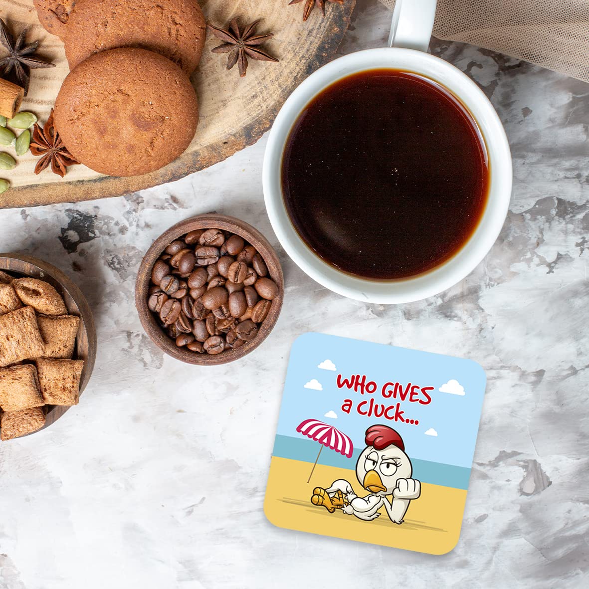 CS695 Who Gives A Cluck Novelty Funny Coffee Tea Drink Gift Glossy MDF Wooden Coaster