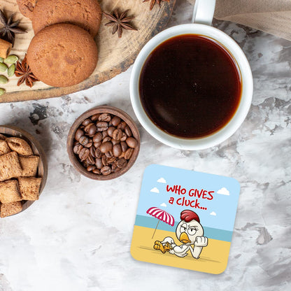 CS695 Who Gives A Cluck Novelty Funny Coffee Tea Drink Gift Glossy MDF Wooden Coaster
