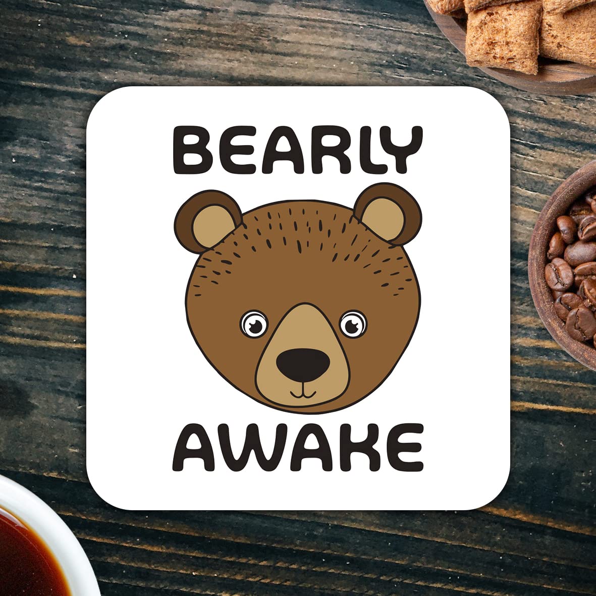 CS701 Bearly Awake Novelty Funny Coffee Tea Drink Gift Glossy MDF Wooden Coaster