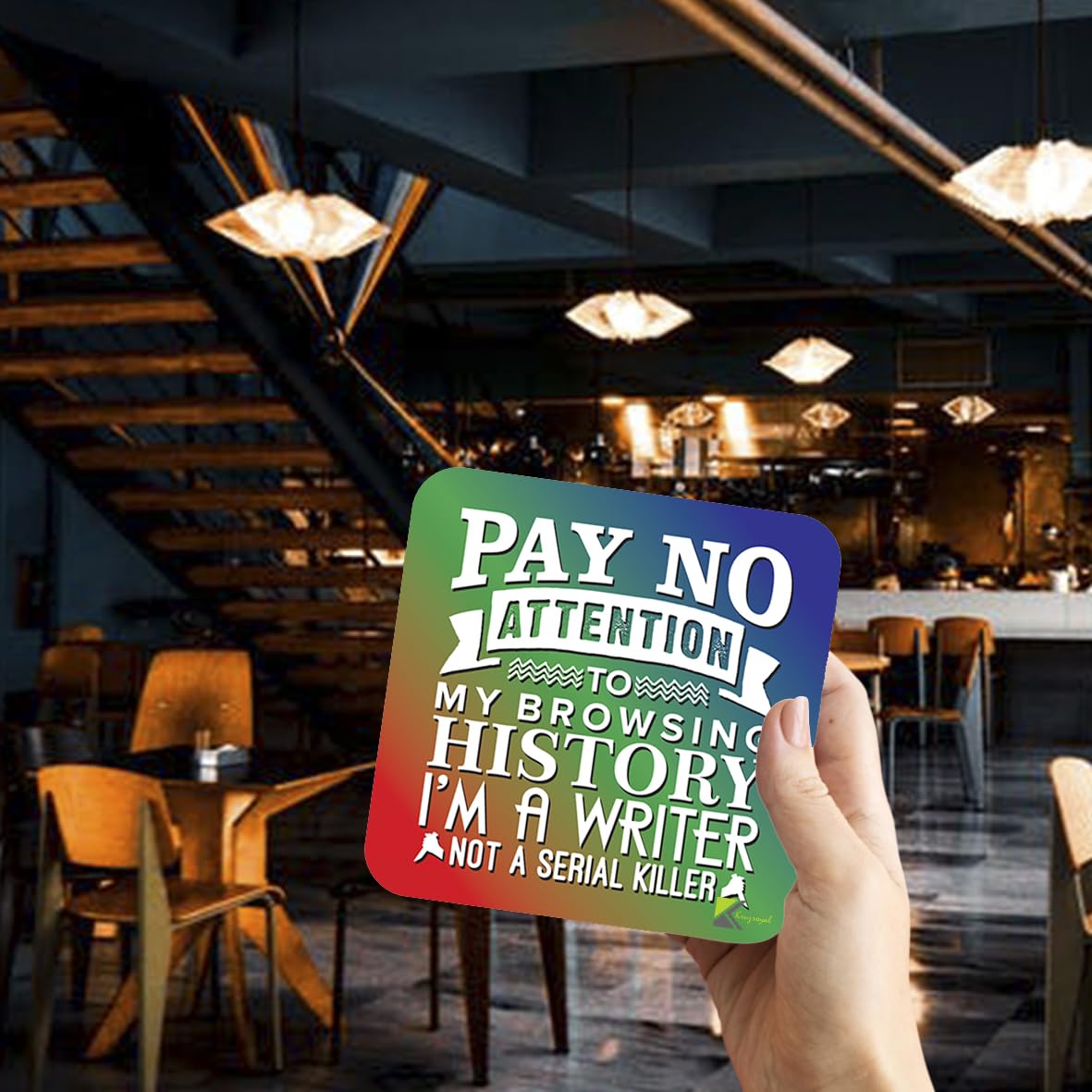 CS201 Pay no attention to my browsing history i'm a writer not a serial killer Novelty Funny Coffee Tea Drink Gift Glossy MDF Wooden Coaster | Gifts for Writers, Authors, Her, Him