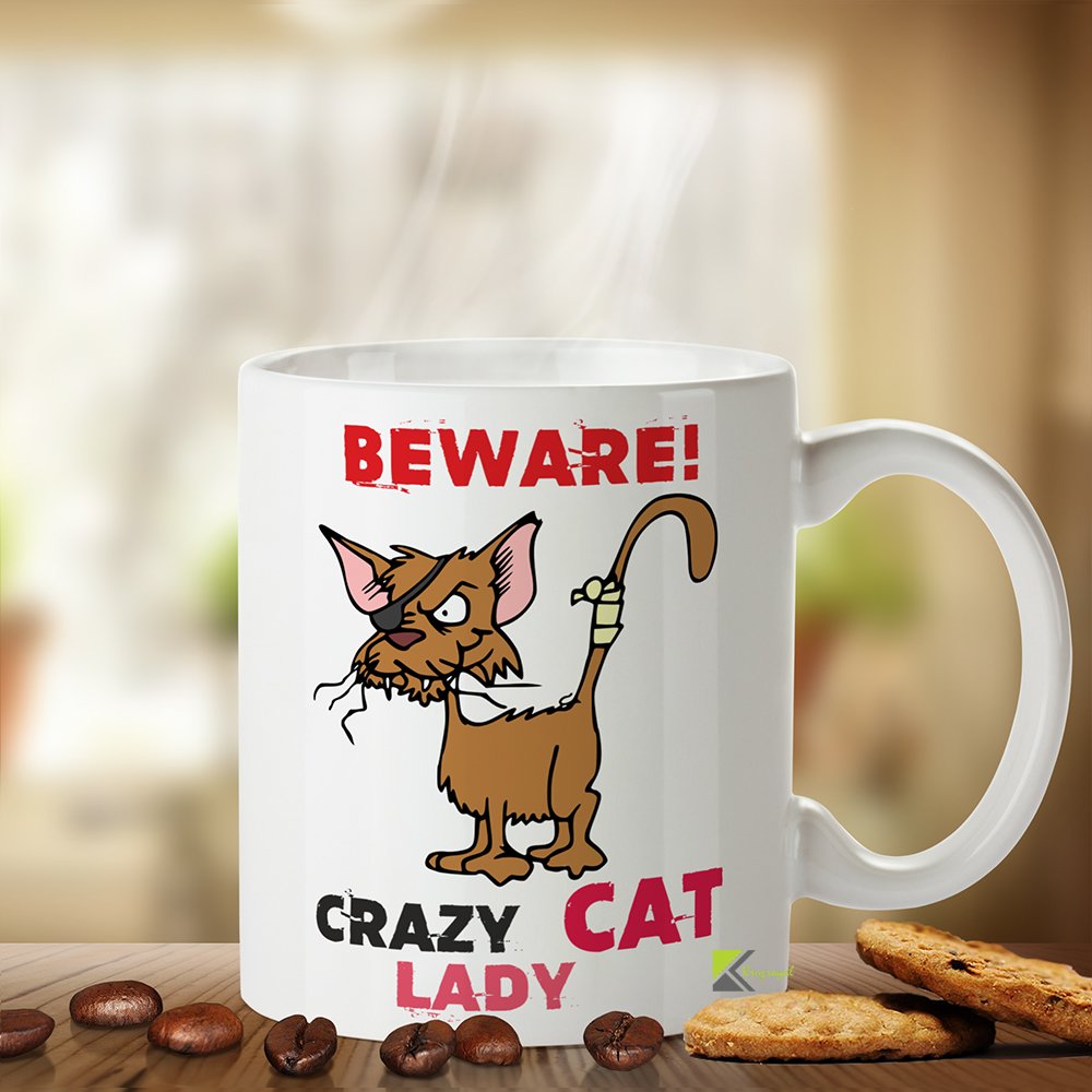 Kruzroyal Crazy Cat Lady Funny Mug, Novelty Great Gift Idea Coffee Tea Cup, Gift for Women, Friend, Colleague