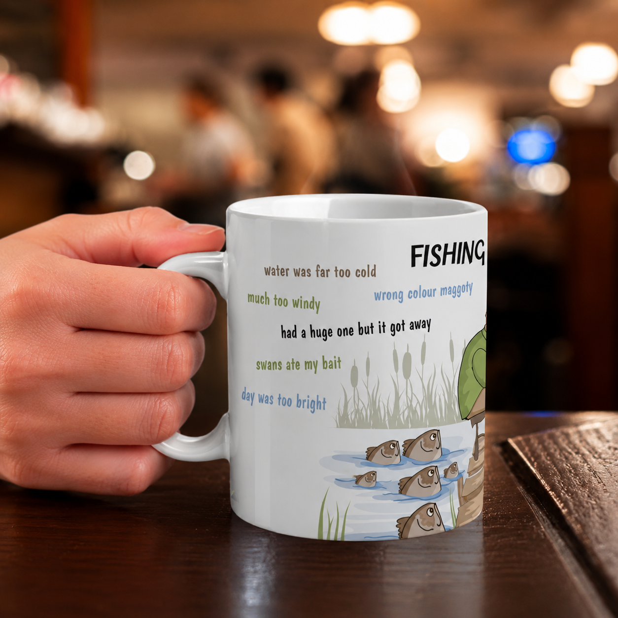 Kruzroyal Funny Fishing Excuses Mug, The Fisherman's Excuses Wrap Around Design, Novelty Angling Gift for Dad, Grandad or Husband, Funny Novelty Great Gift Idea Coffee Tea Cup11 oz