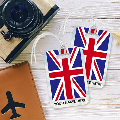 PLT262 Personalised Name with UK Union Jack Flat Novelty Funny Unique Designer Gift Glossy Plastic Suitcase Luggage Tag