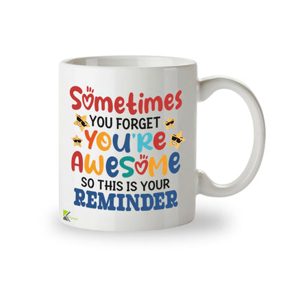 Kruzroyal Sometimes You Forget You're Awesome Mug - Vibrant Star Design - Multi-Colour Motivational Gift for Her, Mum, Best Friend - 11oz Ceramic Positive Affirmation Coffee Cup