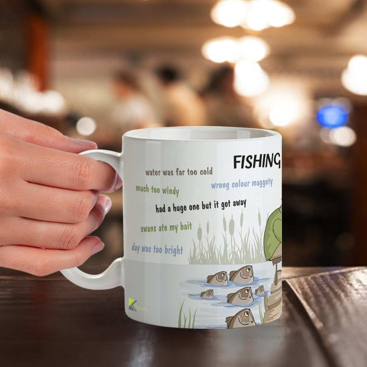 Kruzroyal Funny Fishing Excuses Mug, The Fisherman's Excuses Wrap Around Design, Novelty Angling Gift for Dad, Grandad or Husband, Funny Novelty Great Gift Idea Coffee Tea Cup11 oz