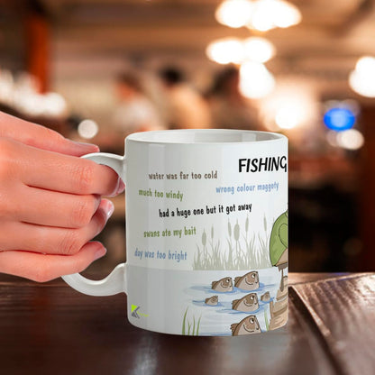Kruzroyal Funny Fishing Excuses Mug, The Fisherman's Excuses Wrap Around Design, Novelty Angling Gift for Dad, Grandad or Husband, Funny Novelty Great Gift Idea Coffee Tea Cup11 oz