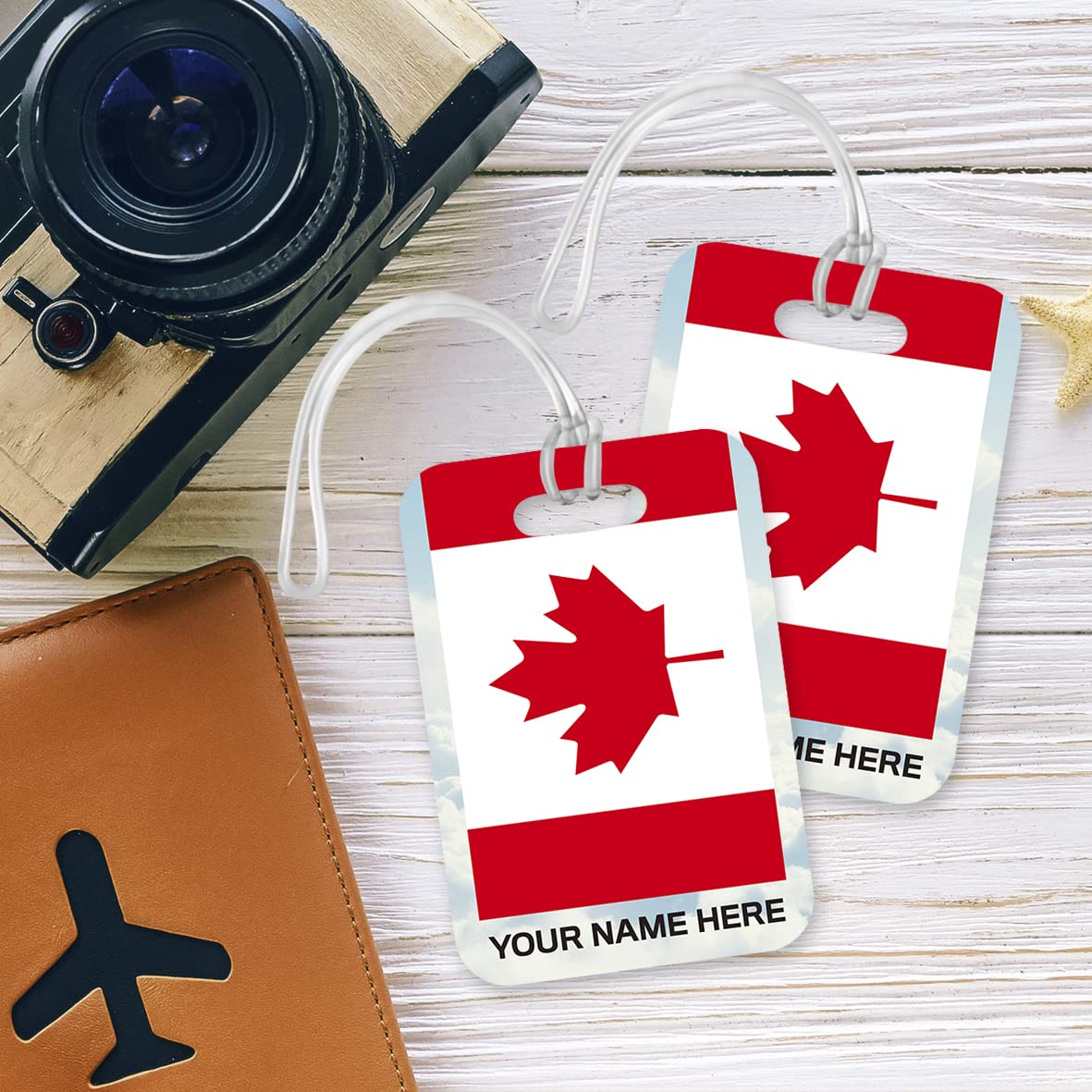 PLT264 Personalised Name with Canada Flag Novelty Funny Unique Designer Gift Glossy Plastic Suitcase Luggage Tag