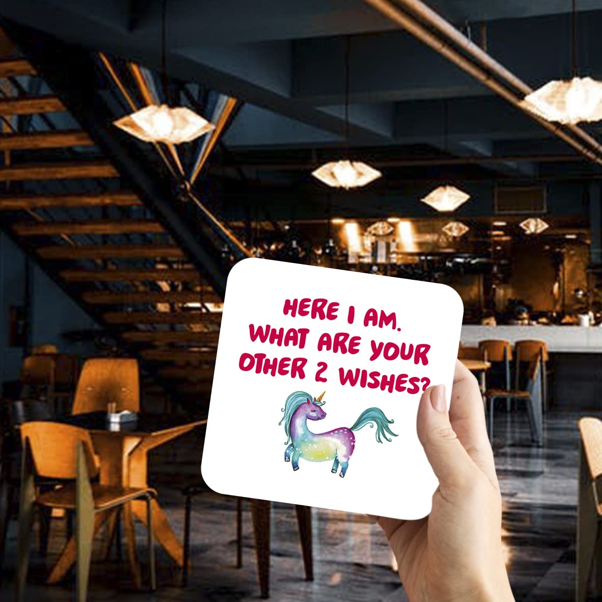 CS763 Here i am,What are Your Other 2 Wishes? Novelty Funny Coffee Tea Drink Gift Glossy MDF Wooden Coaster