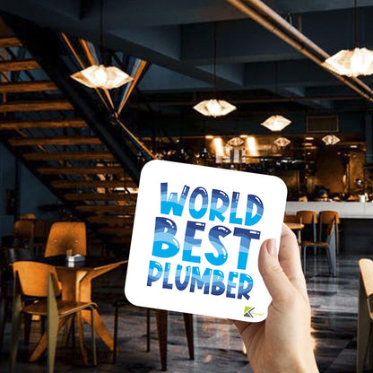 WB005 World's Best Plumber MDF Wooden Coaster by Kruzroyal | Gift for Plumber | Unique Novelty Present | 9cm x 9cm | Coffee Tea MDF Wooden Coaster
