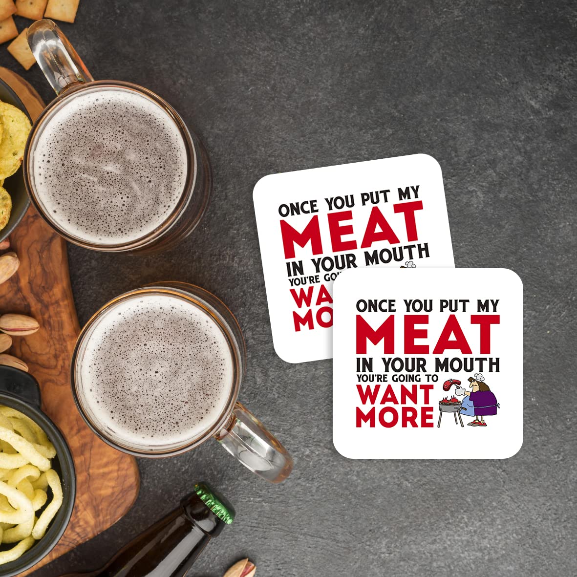CS487 Once you put my meat in your mouth you're going to want more Novelty Funny Coffee Tea Drink Gift Glossy MDF Wooden Coaster