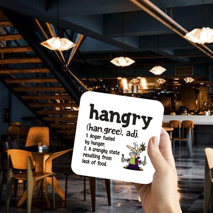 CS447 Defination Hangry Novelty Funny Coffee Tea Drink Gift Glossy MDF Wooden Coaster | Gifts for Men, Women, Friend, Foodie