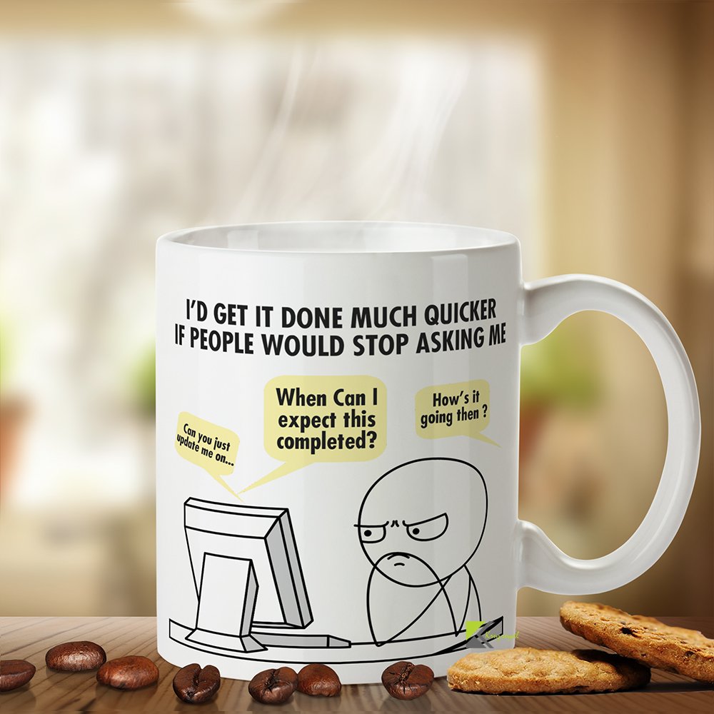Kruzroyal Funny Work Mug, I'd Get It Done Quicker Design, Sarcastic Office Gift for Coworker, Programmer or Boss, White Ceramic Coffee Cup, 11 oz