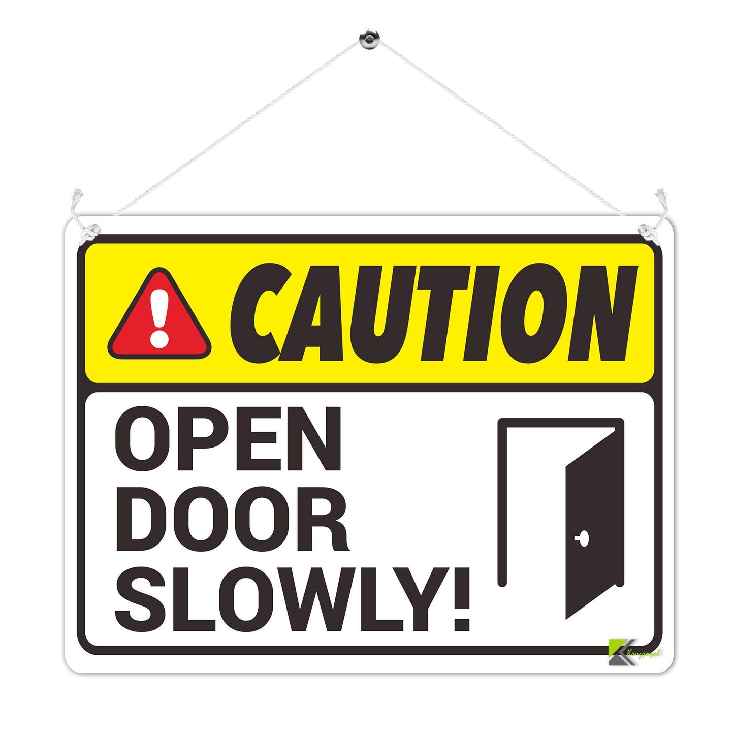 Kruzroyal MP455 Caution : Open Door Slowly - 2 Funny Novelty Retro Vintage Metal Wall Sign Plaque 20cm x 15cm
