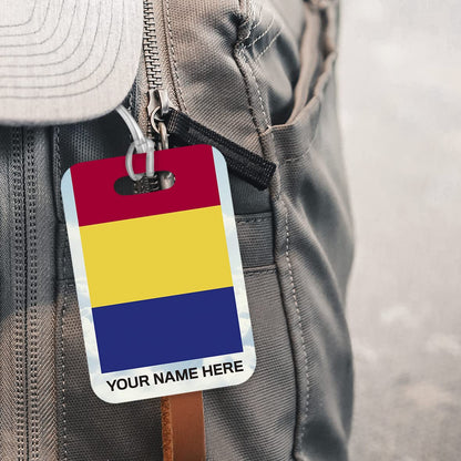 PLT276 Personalised Name with Romania Flag Novelty Funny Unique Designer Gift Glossy Plastic Suitcase Luggage Tag