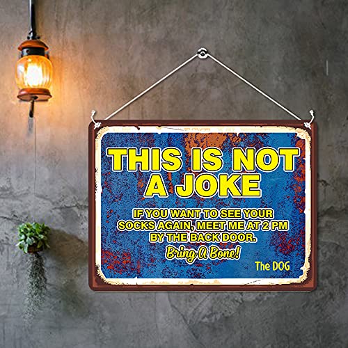 Kruzroyal MP419 This is not a joke, if you want to see your socks again, meet me at 2pm by the back door. The Dog Funny Novelty Retro Vintage Metal Wall Sign Plaque 20cm x 15cm