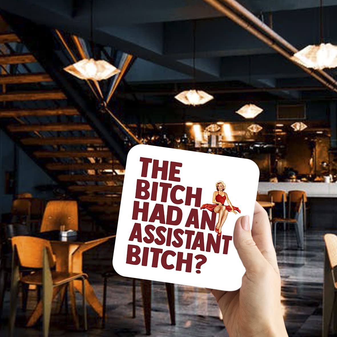 CS720 The Bitch Had an Assistant Bitch? Novelty Funny Coffee Tea Drink Gift Glossy MDF Wooden Coaster