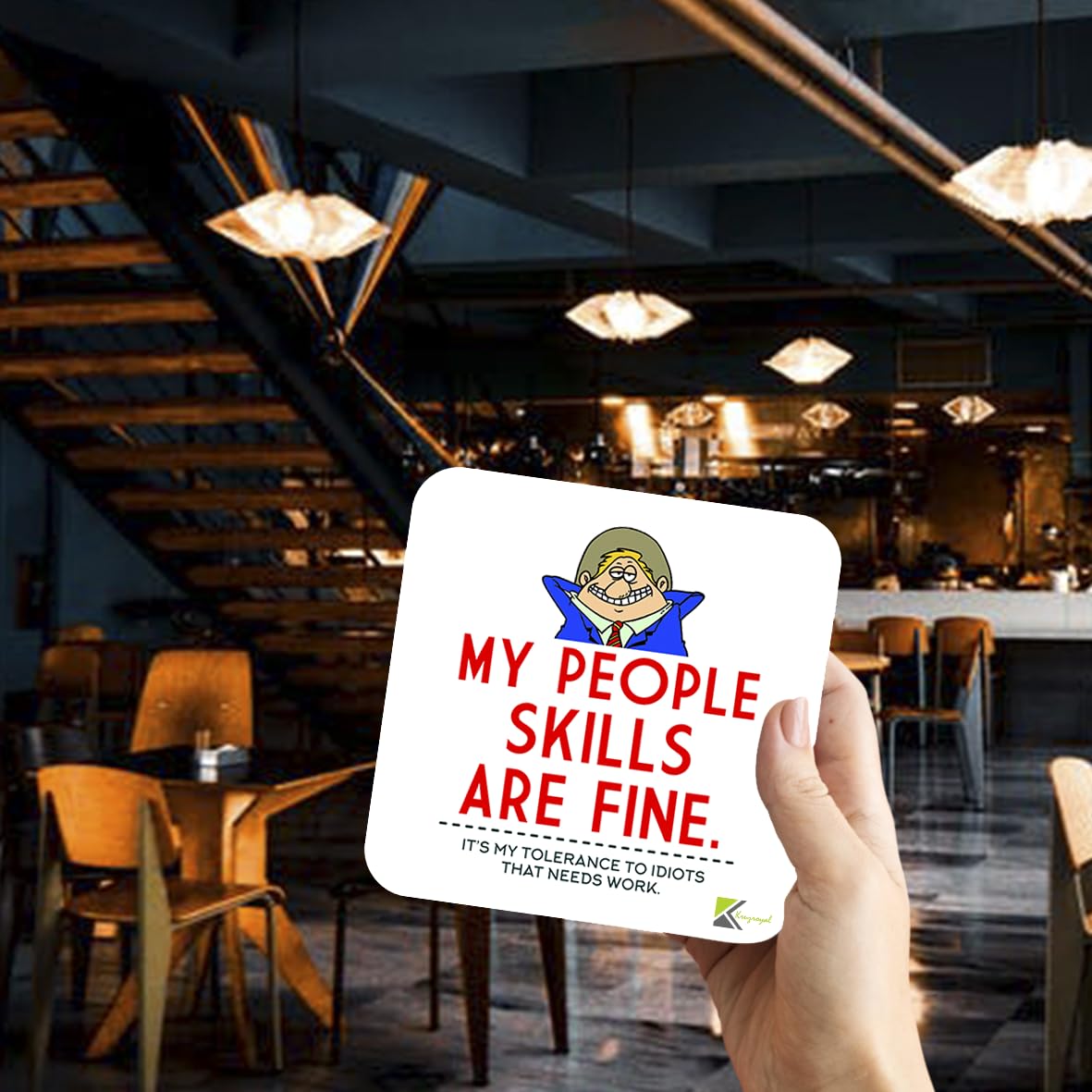 CS1042 My people skills are fine. It's my tolerance to idiots that needs work Novelty Funny Coffee Tea Drink Secret Santa Gift Glossy MDF Wooden Coaster for Colleague, Boss, Men, Women