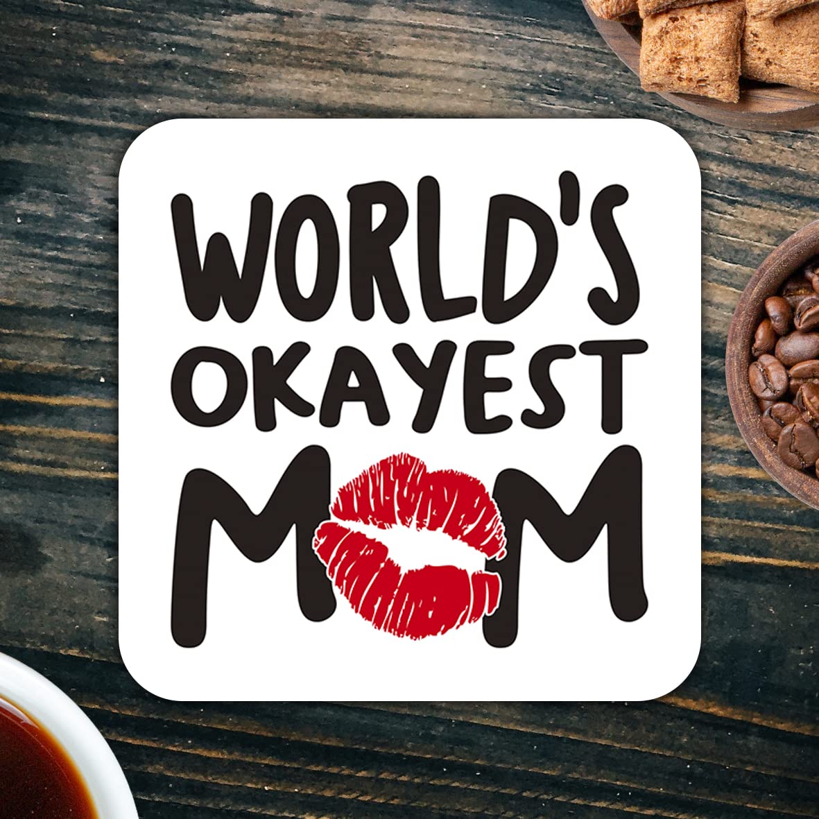 CS548 World's Okayest Mom Novelty Funny Coffee Tea Drink Gift Glossy MDF Wooden Coaster