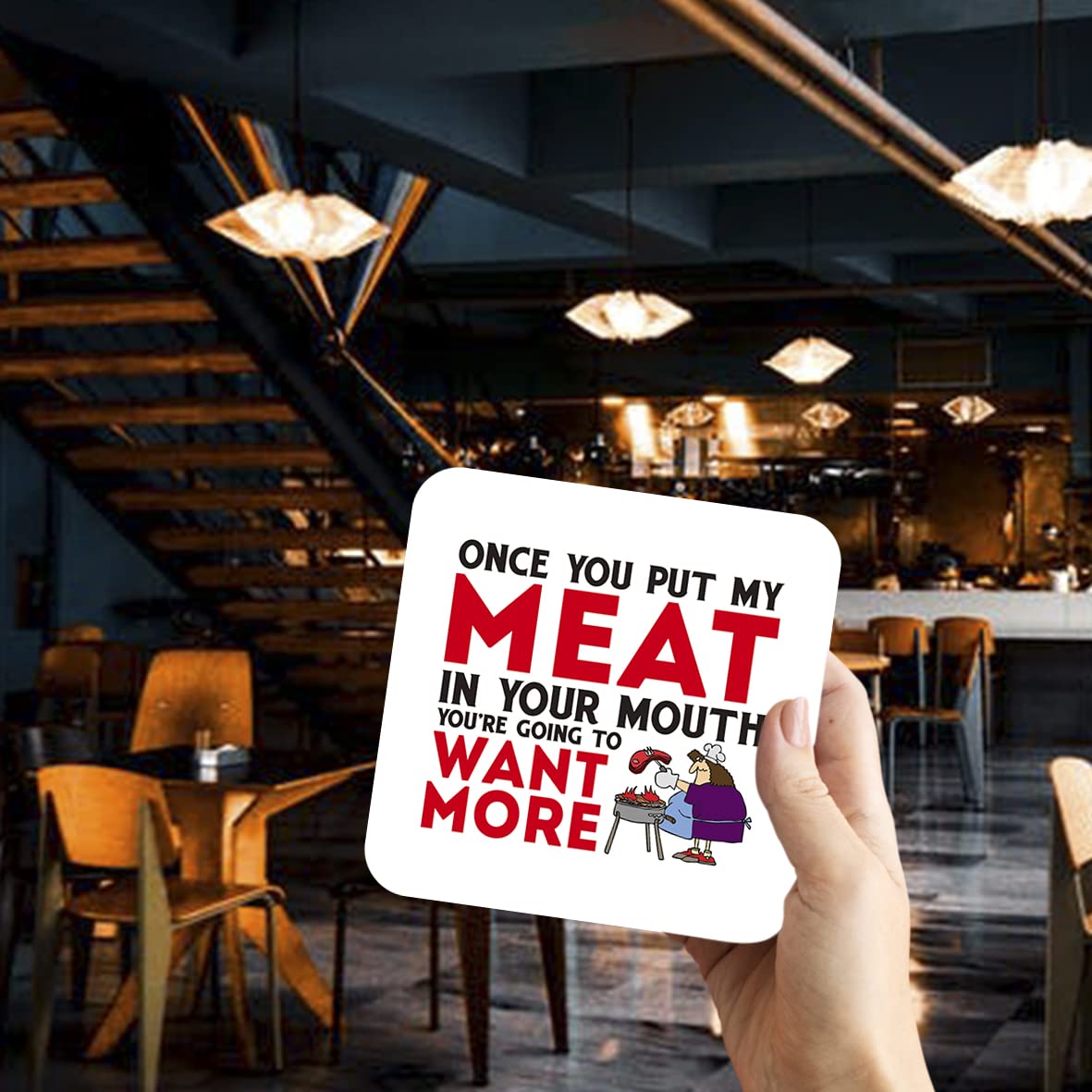 CS487 Once you put my meat in your mouth you're going to want more Novelty Funny Coffee Tea Drink Gift Glossy MDF Wooden Coaster