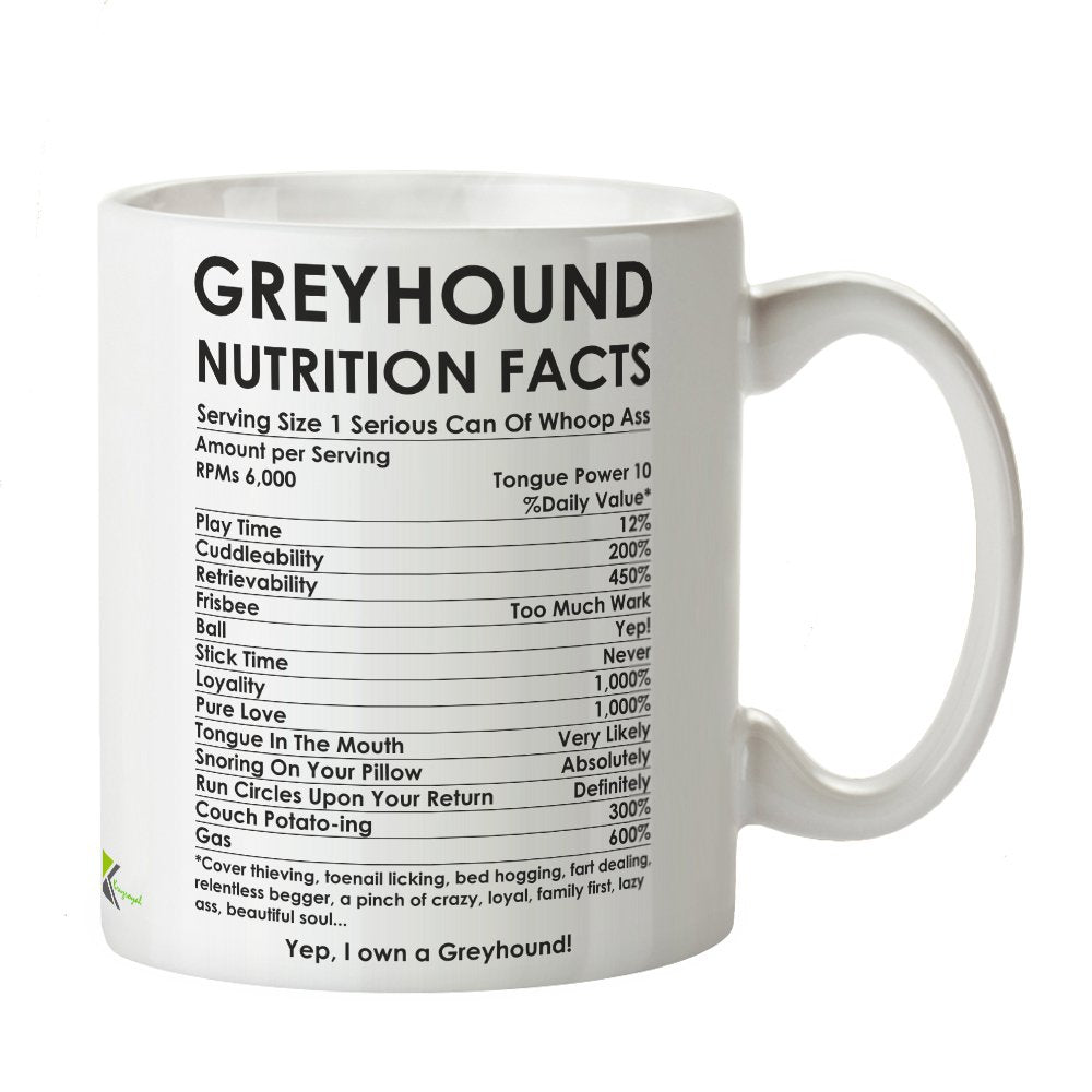 Kruzroyal DZ213 Greyhound Nutrition Facts Funny Novelty Great Gift Idea Coffee Tea Mug