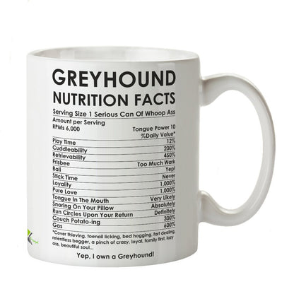 Kruzroyal DZ213 Greyhound Nutrition Facts Funny Novelty Great Gift Idea Coffee Tea Mug