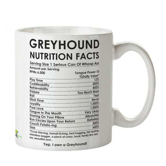 Kruzroyal DZ213 Greyhound Nutrition Facts Funny Novelty Great Gift Idea Coffee Tea Mug