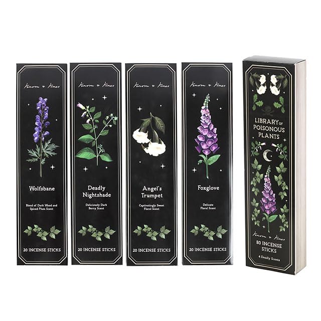 Set of 4 Poisonous Plants Incense Stick Packs – Botanical-Inspired Scents with Gothic Plant Designs, Ideal for Creating Mystical Atmospheres and Unique Home Décor