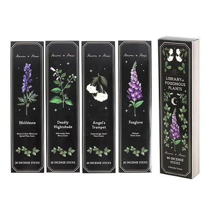 Set of 4 Poisonous Plants Incense Stick Packs – Botanical-Inspired Scents with Gothic Plant Designs, Ideal for Creating Mystical Atmospheres and Unique Home Décor