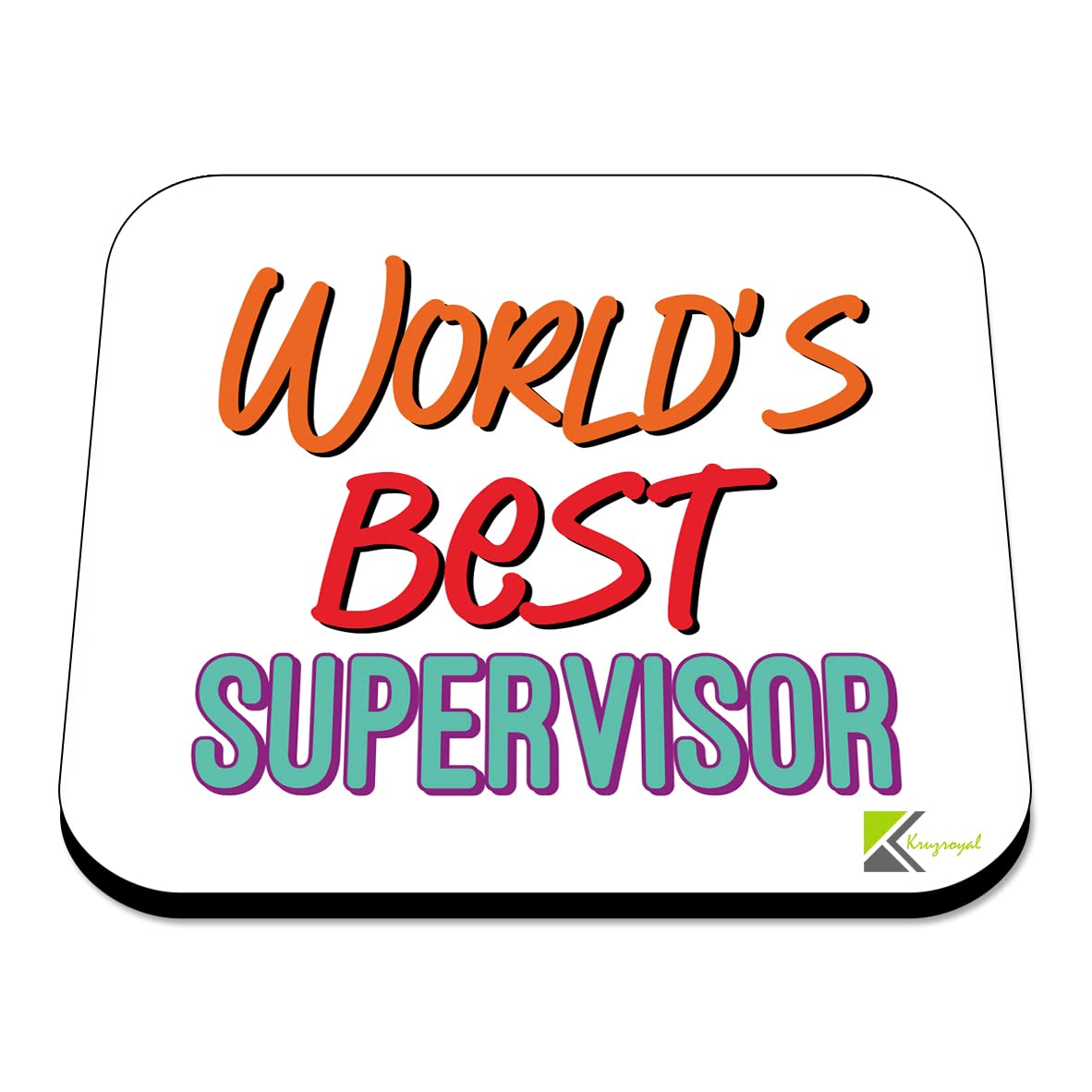 WB096 World's Best Supervisor MDF Wooden Coaster by Kruzroyal | Gift for Supervisor| Unique Novelty Present | 9cm x 9cm | Coffee Tea MDF Wooden Coaster