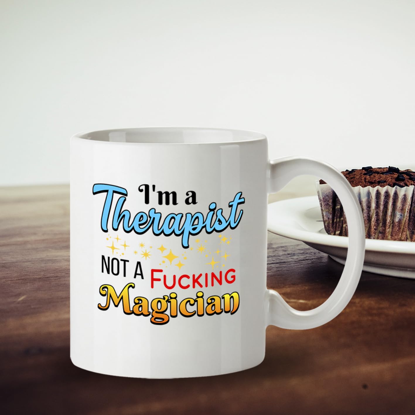 Kruzroyal I'm a Therapist Not a Magician Funny Mug - Humorous Psychology Novelty Cup Gift for Counsellor Colleague