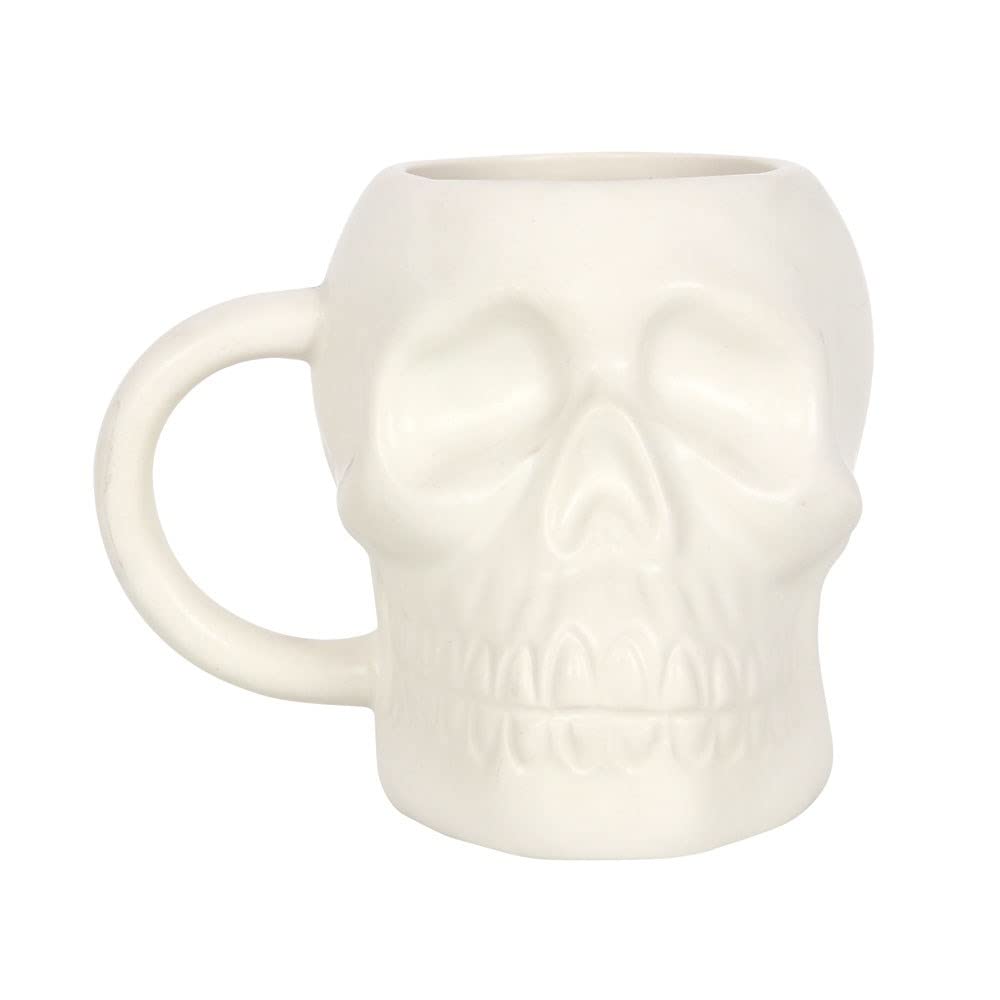 Chic Matte White Skull Mug - 14cm x 16.3cm (1 Pc.) - Features Large Rounded Handle & Skull Shaped, 500ml Capacity - Perfect Halloween Gathering Accessory or Addition to a Skull-Themed Collection