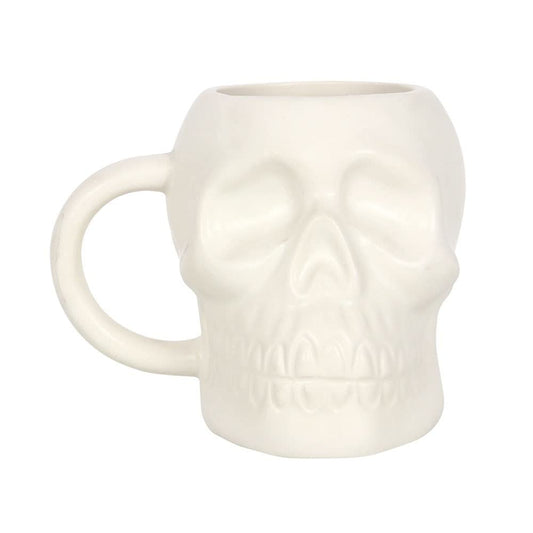 Chic Matte White Skull Mug - 14cm x 16.3cm (1 Pc.) - Features Large Rounded Handle & Skull Shaped, 500ml Capacity - Perfect Halloween Gathering Accessory or Addition to a Skull-Themed Collection