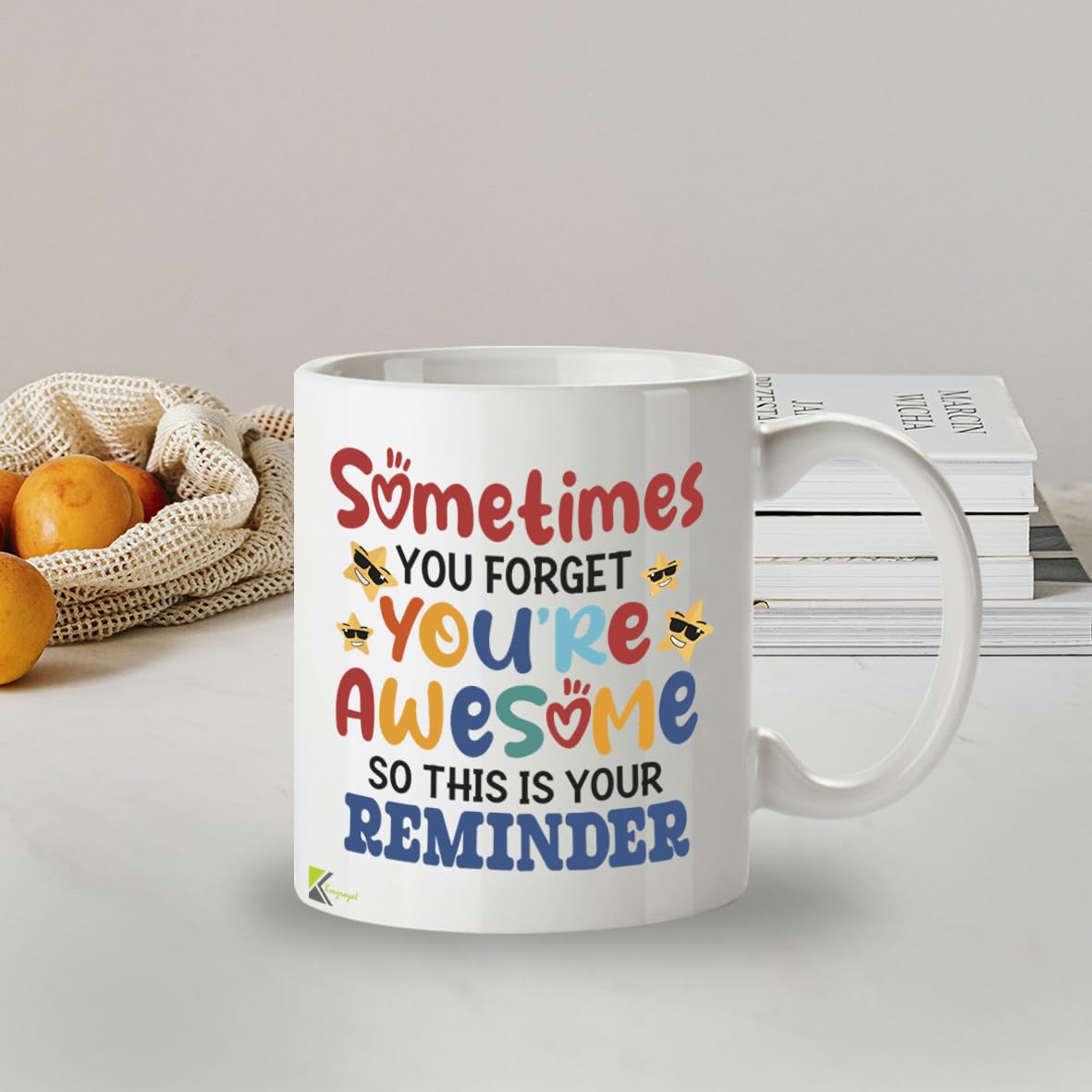 Kruzroyal Sometimes You Forget You're Awesome Mug - Vibrant Star Design - Multi-Colour Motivational Gift for Her, Mum, Best Friend - 11oz Ceramic Positive Affirmation Coffee Cup