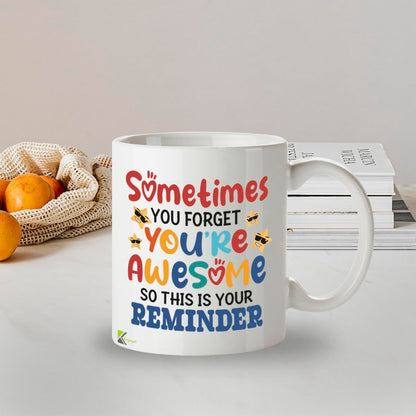Kruzroyal Sometimes You Forget You're Awesome Mug - Vibrant Star Design - Multi-Colour Motivational Gift for Her, Mum, Best Friend - 11oz Ceramic Positive Affirmation Coffee Cup