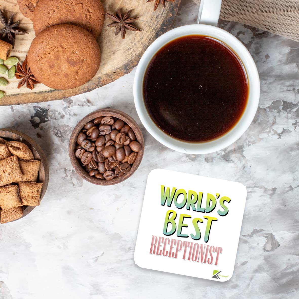 WB086 World's Best Receptionist MDF Wooden Coaster by Kruzroyal | Gift for Receptionist | Unique Novelty Present | 9cm x 9cm | Coffee Tea MDF Wooden Coaster