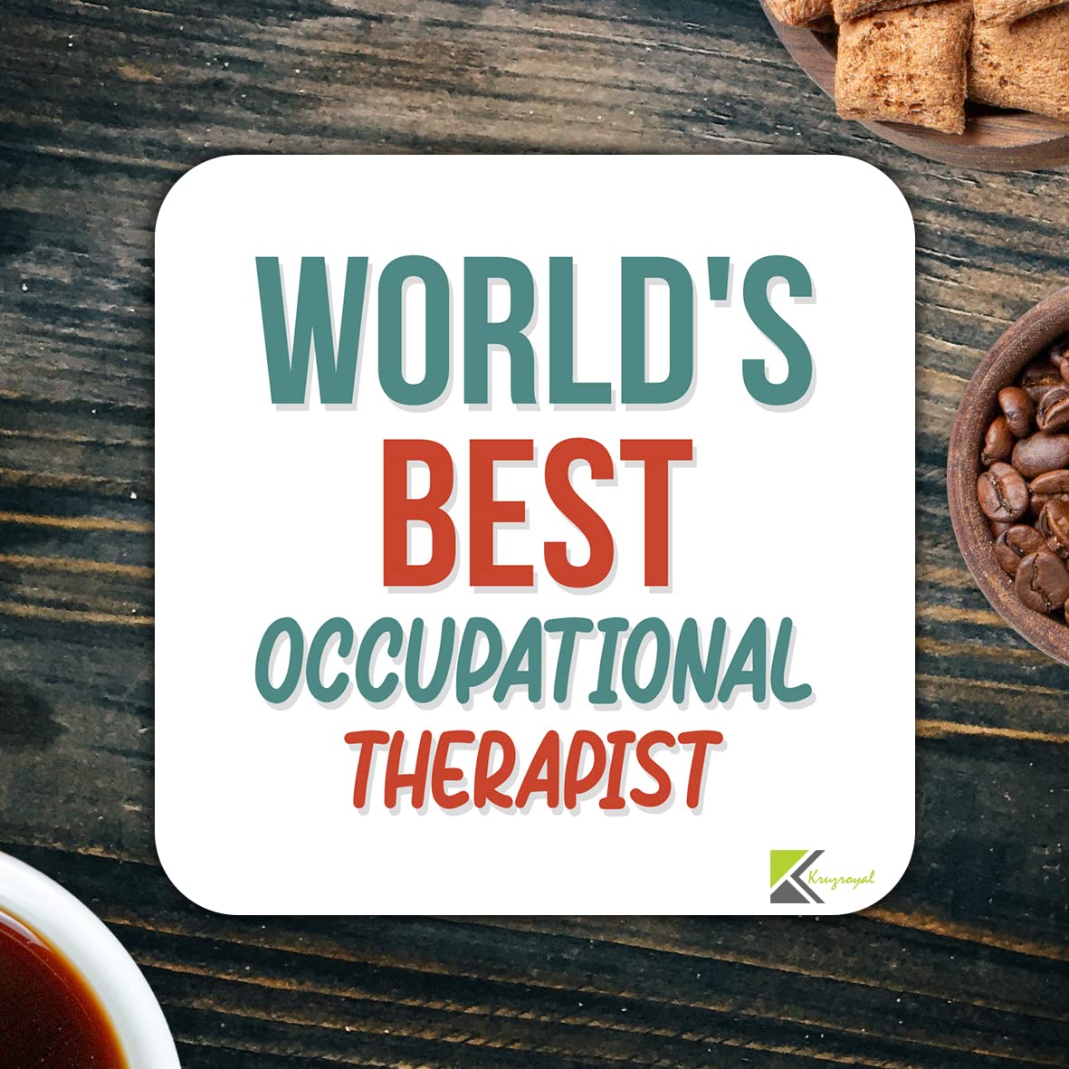 WB092 World's Best Occupational Therapist MDF Wooden Coaster by Kruzroyal | Gift for Occupational Therapist | Unique Novelty Present | 9cm x 9cm | Coffee Tea MDF Wooden Coaster