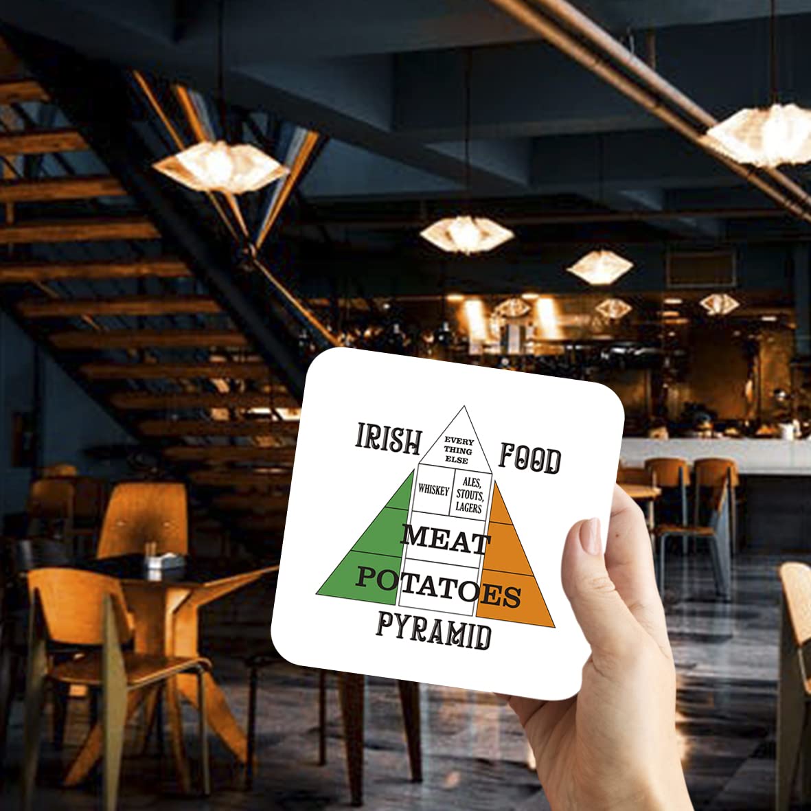 CS493 Irish Food Pyramid Novelty Funny Coffee Tea Drink Gift Glossy MDF Wooden Coaster