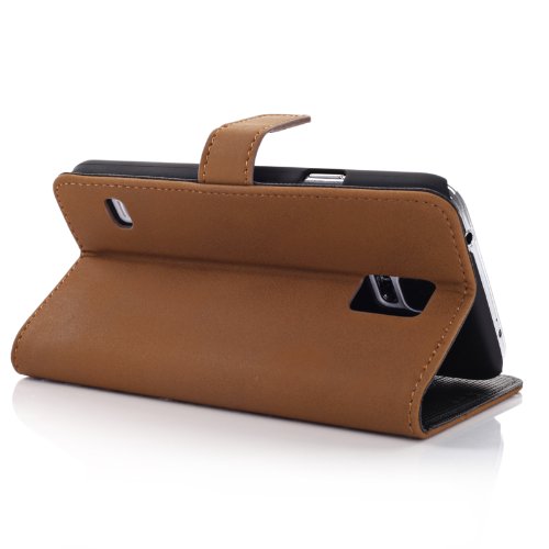 Leather Flip Case Cover for Samsung Galaxy S5 - Black / Light Brown / Medium Brown / Dark Brown