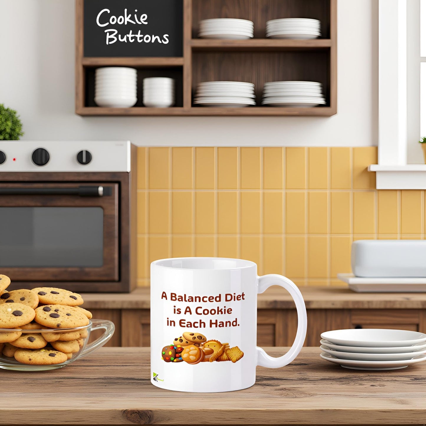 Kruzroyal A Balanced Diet is A Cookie in Each Hand Funny Mug | Humorous Ceramic Coffee Tea Cup Gift for Biscuit Lovers | Novelty Drinkware for Friends & Family