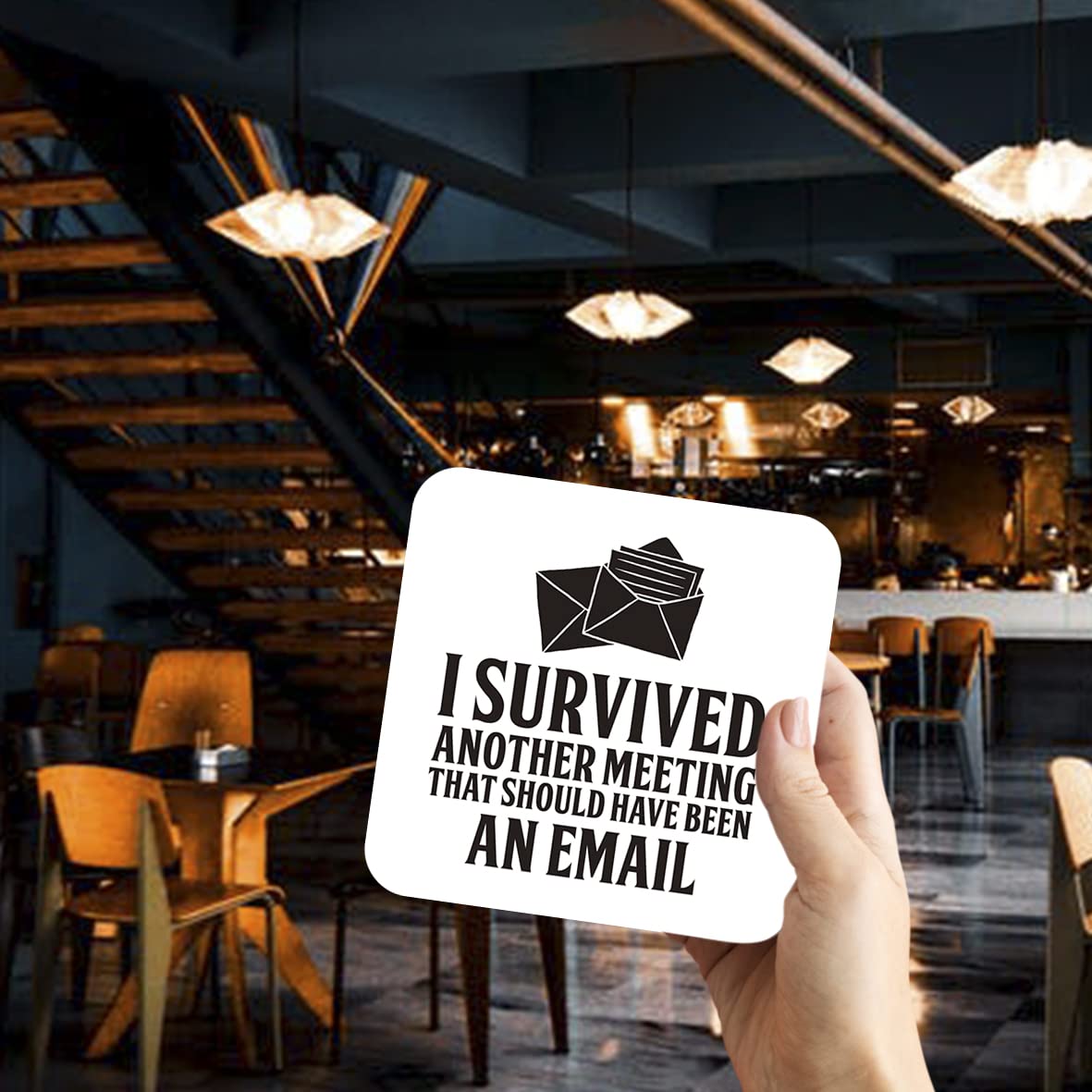 CS419 I survived another meeting that should have been an email Novelty Funny Coffee Tea Drink Gift Glossy MDF Wooden Coaster | Gifts for Men Women Boss Colleagues