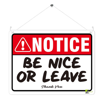 Kruzroyal MP315 NOTICE, BE NICE OR LEAVE,Thank You Funny Novelty Retro Vintage Metal Wall Sign Plaque 20cm x 15cm