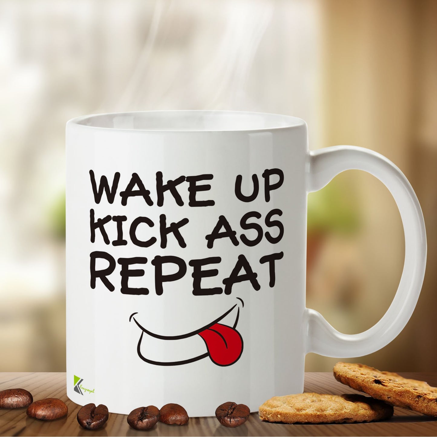 Kruzroyal DZ419 Wake up, Kick Ass, Repeat Funny Novelty Great Gift Idea Coffee Tea Mug